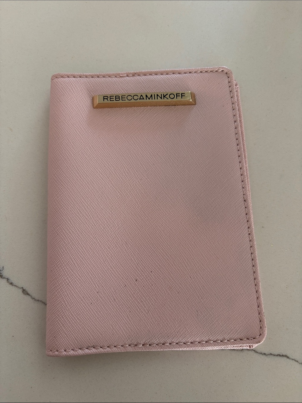 Rebecca Minkoff Pink Passport Wallet with Gold Logo Plaque